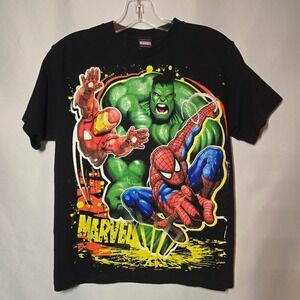 Marvel Mad Engine Avengers T-Shirt Hulk Spider-Man Iron Man Black Youth Medium